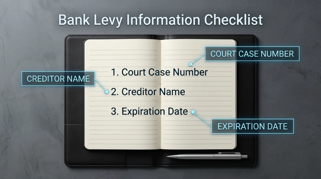 Your Bank Account Was Frozen by a Debt Collector. Here's What to Do in the Next 72 Hours. 3 Bank Levy Information Gathering Steps