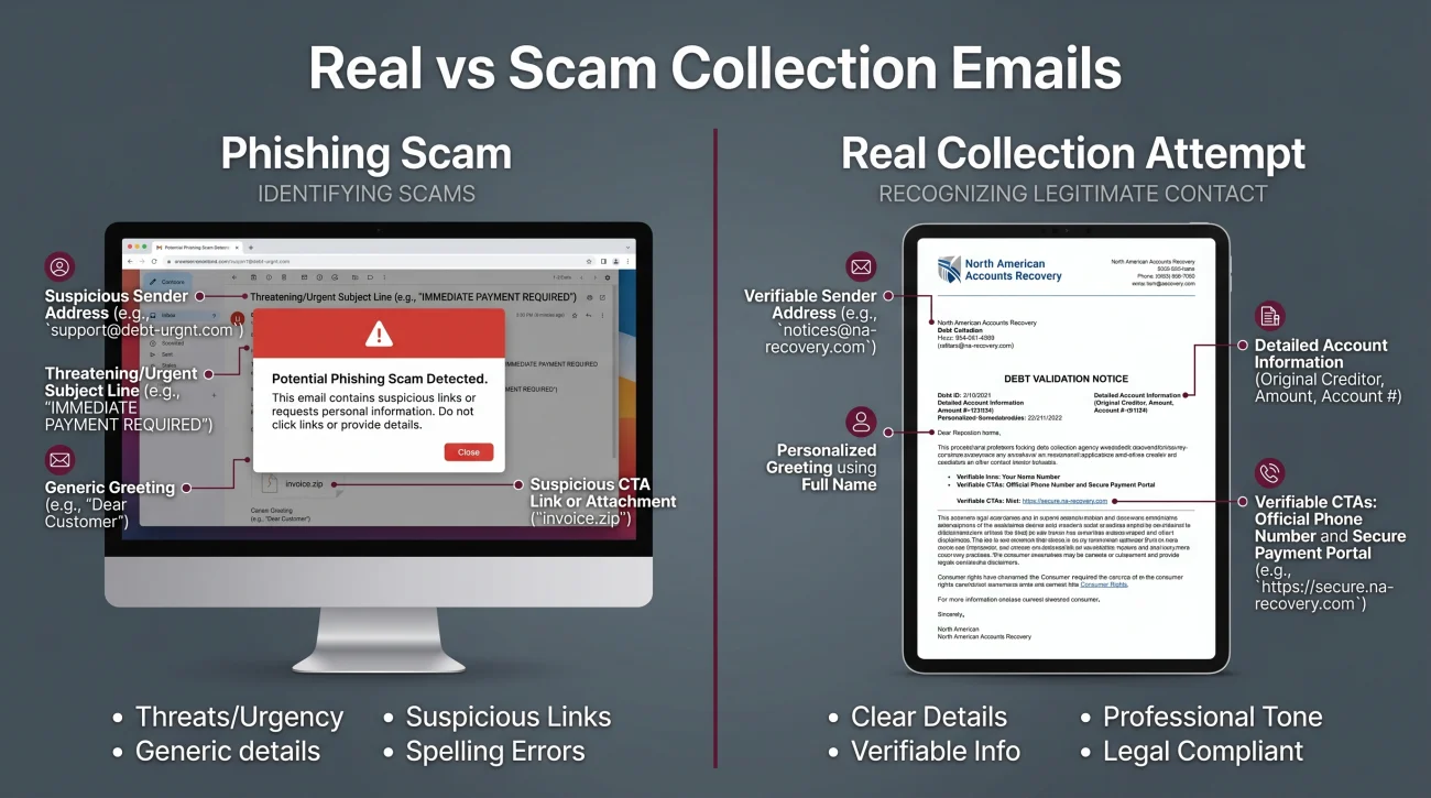 Real Vs Scam Collection Emails