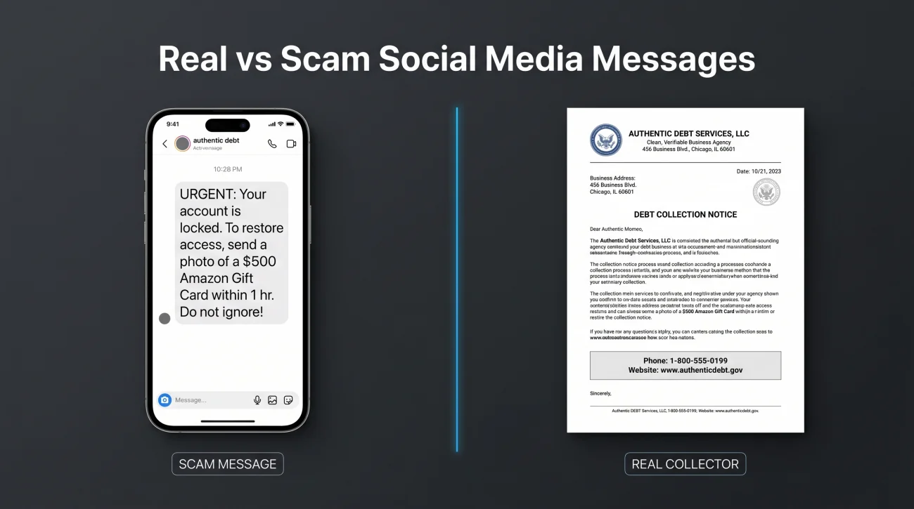 Real Vs Scam Debt Collector Message